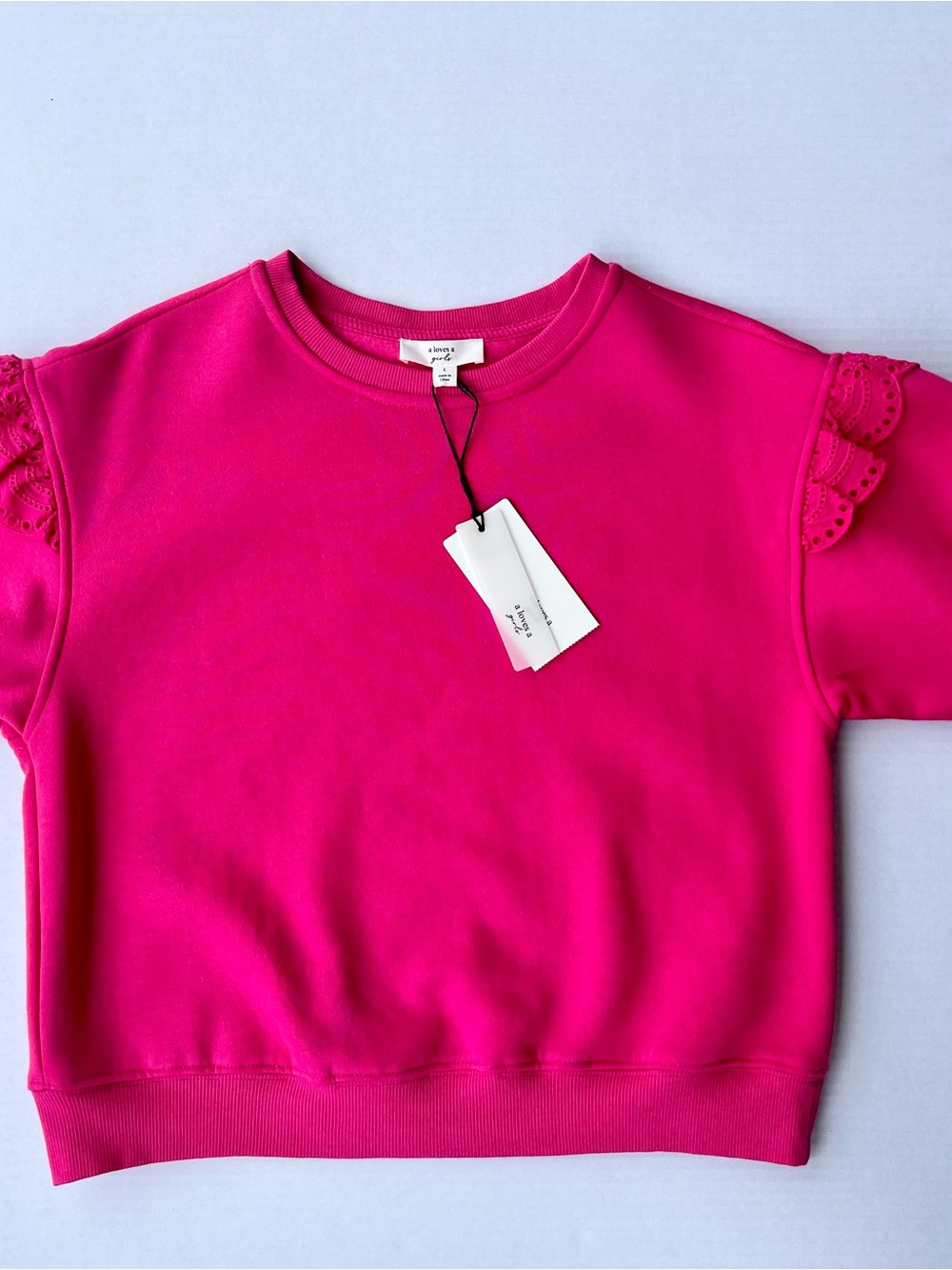 A Loves A Girl Fuchsia Eyelet Ruffle Sweatshirt Girls L NWT